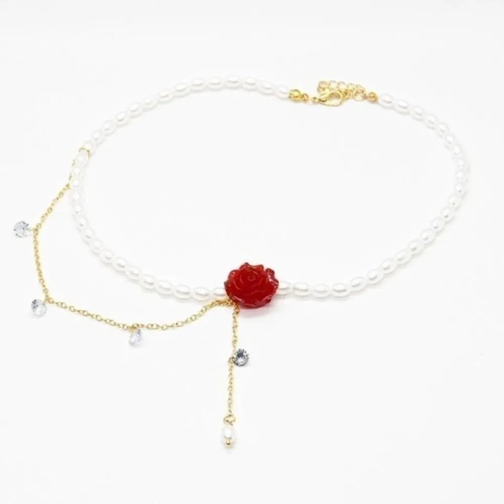 Pearl Rose Necklace Gold - Image 2