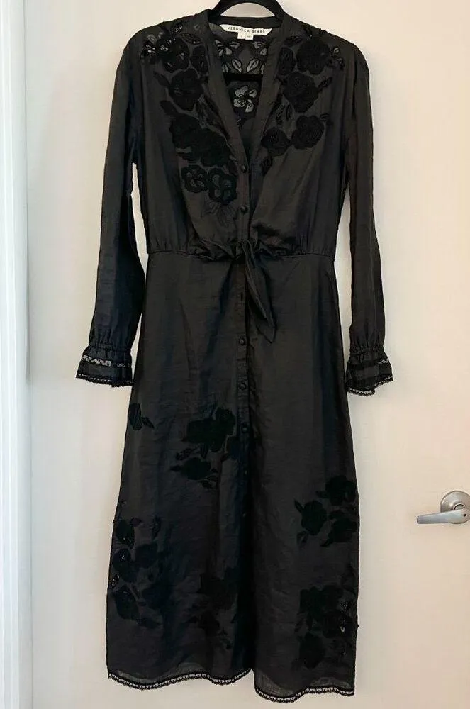 Veronica Beard Trina Embroidered Midi Dress in Black Size 4 - Image 3