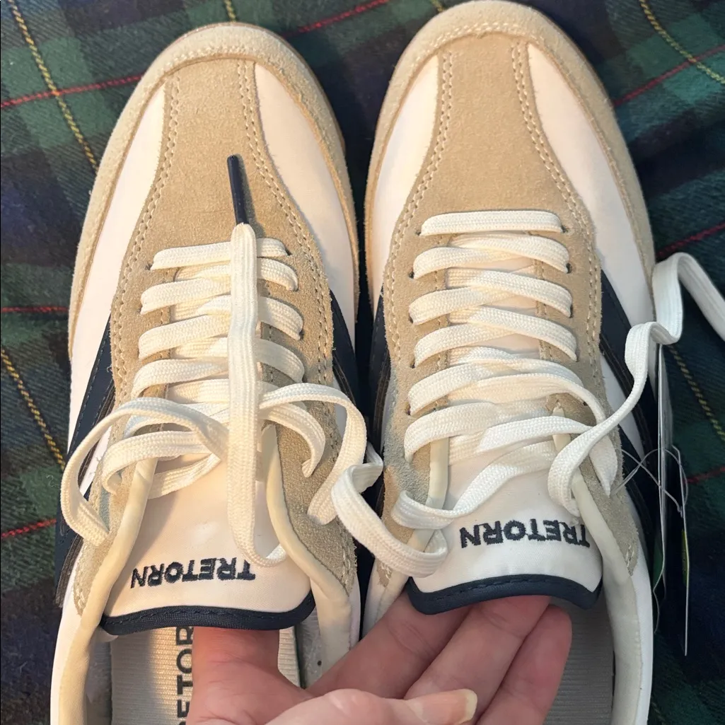 Tretorn Kristine Ortholite white and navy mixed textile & leather sneakers - Image 7