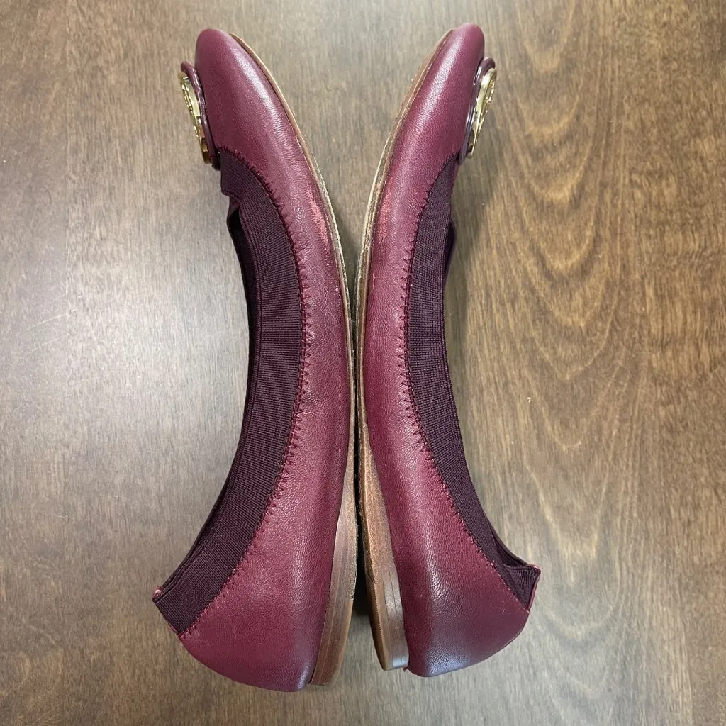 TORY BURCH Caroline 2 Leather Ballet Flat Women's Size 7M Gold Logo Wild Plum‎ - Image 2