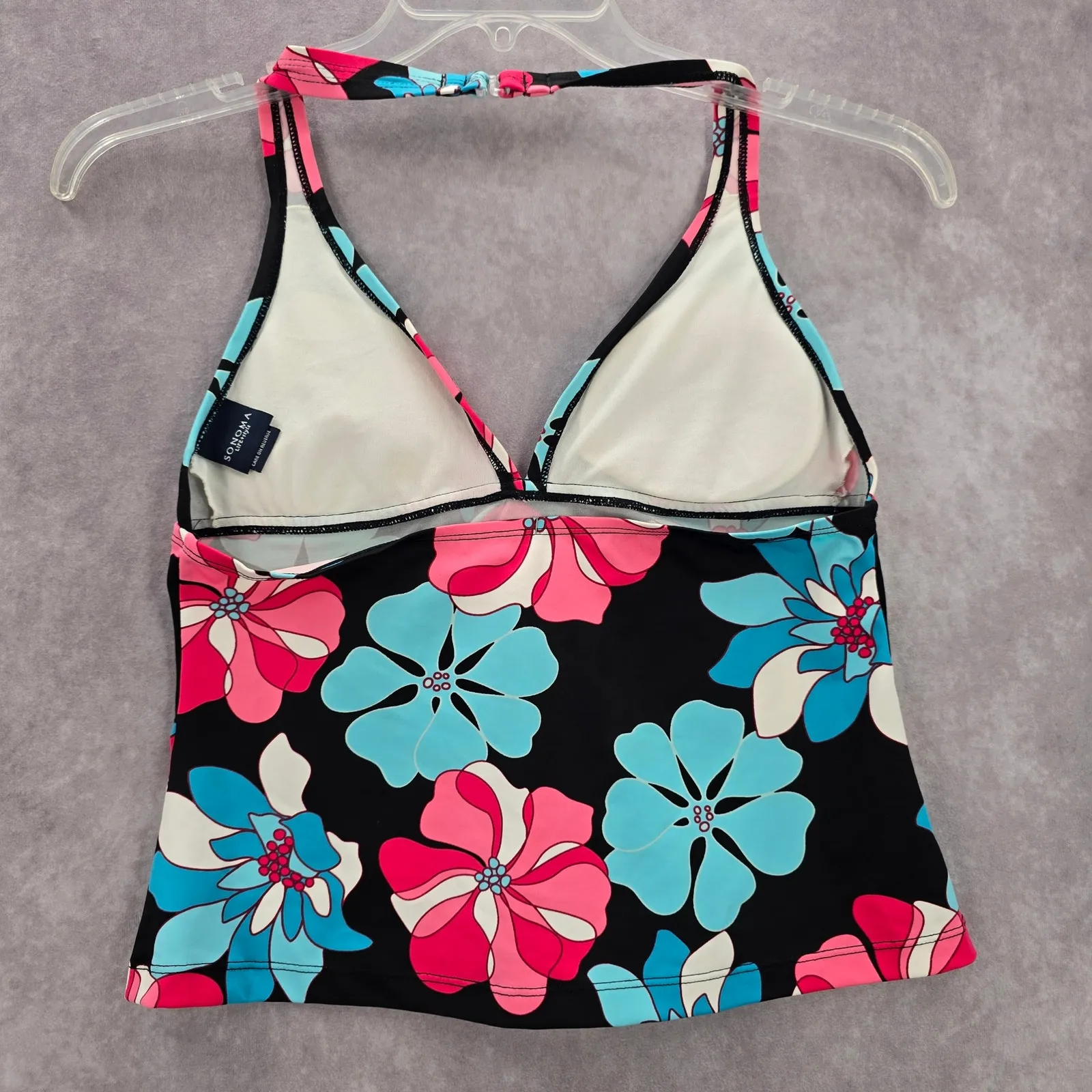 Sonoma Black Floral Halter Padded Swimwear Tankini Tank Top Medium M 10 - Image 2