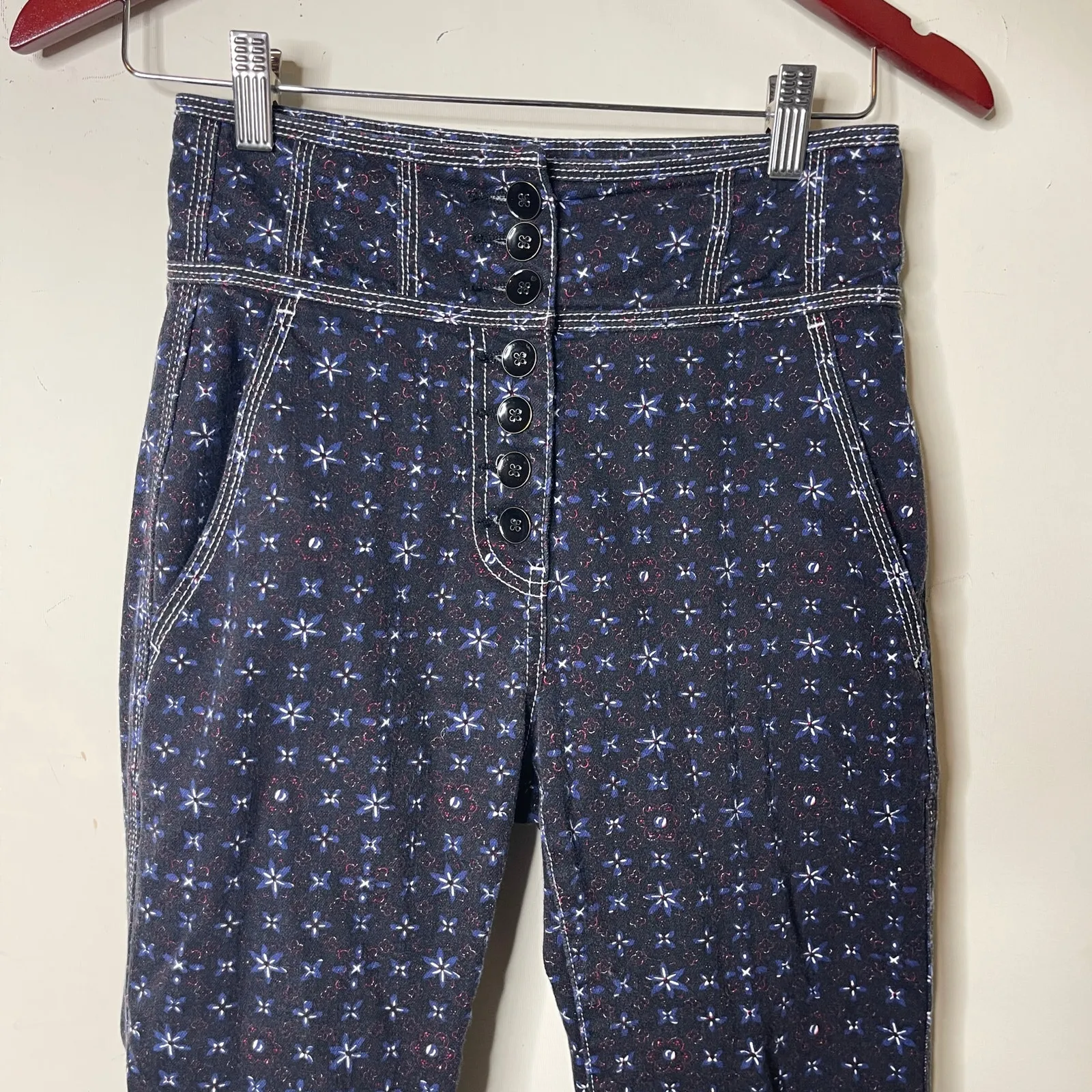 ULLA JOHNSON High waist cropped wide leg Ellis Jeans In Blue Floral Sz 4 - Image 5