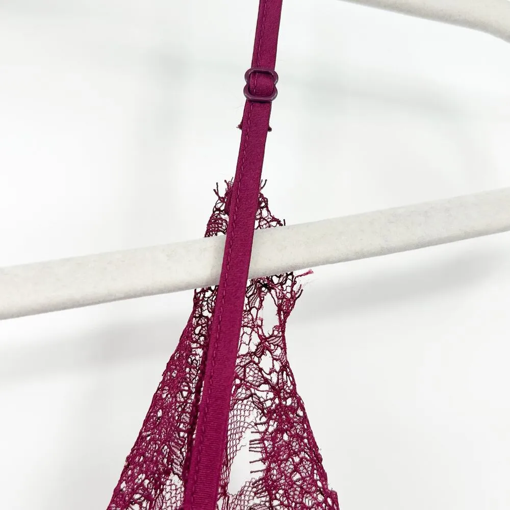 Victorias Secret VS Womens Coquette Lace Slip Babydoll Dress Chemise Size S Wine - Image 7