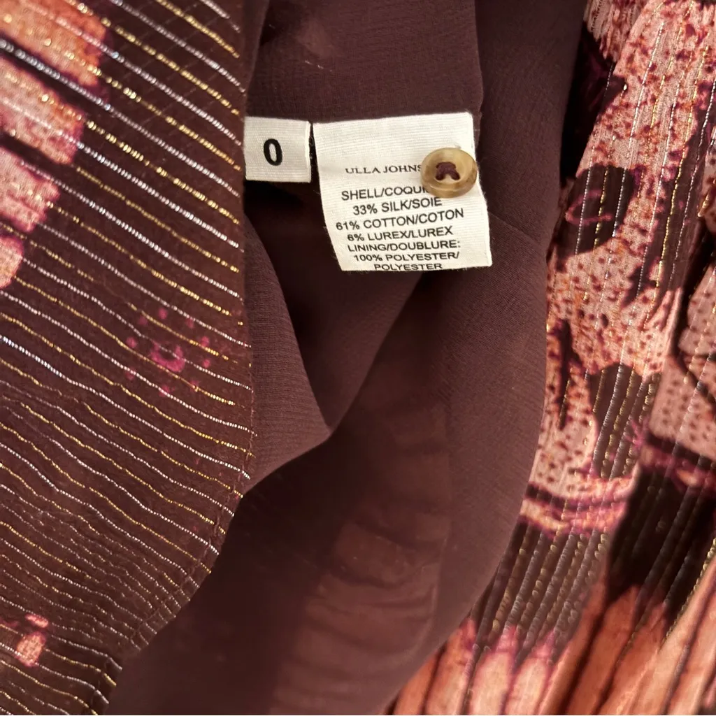 Ulla Johnson Dhalia Bordeaux Purple Maroon Batik Puff Sleeve Silk Dress Size 0 - Image 10