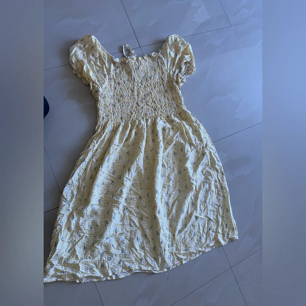 Dashing  SMOCKED DRESS Yellow White Balloon Sleeves Lined Summer Women Dress 3X - Image 8