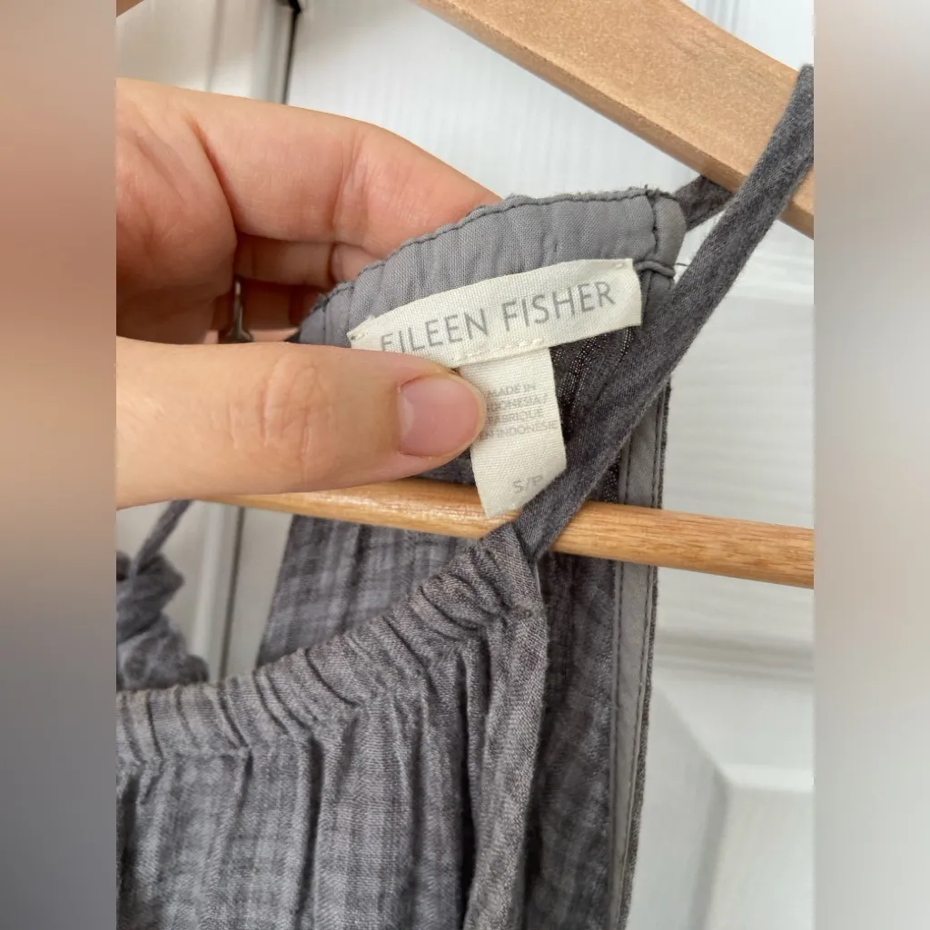 Eileen Fisher Organic Cotton Pucker Cami Dress Gray Gingham Garnet Jill Size S - Image 4