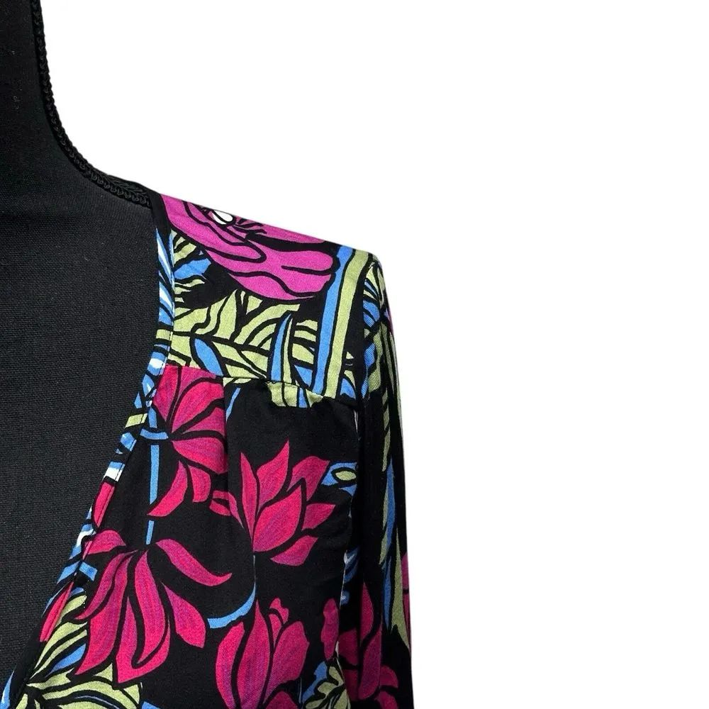 Anthropologie Tiny Womens Finley Faux Wrap Top Black Pink Floral Long Sleeve M‎ - Image 2