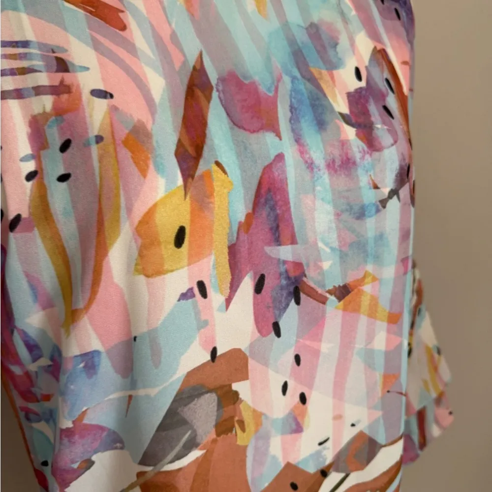 NWT Jade Melody Tam Pastel Print Flounce Ruffle Sleeve Mini Shift Dress Women S - Image 3