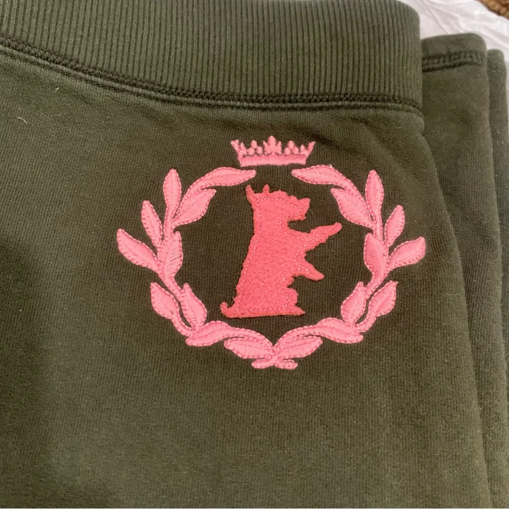 Juicy Couture Pam Gela Straight Leg Pink Scottie Sweatpants Green Women's Large - Image 6