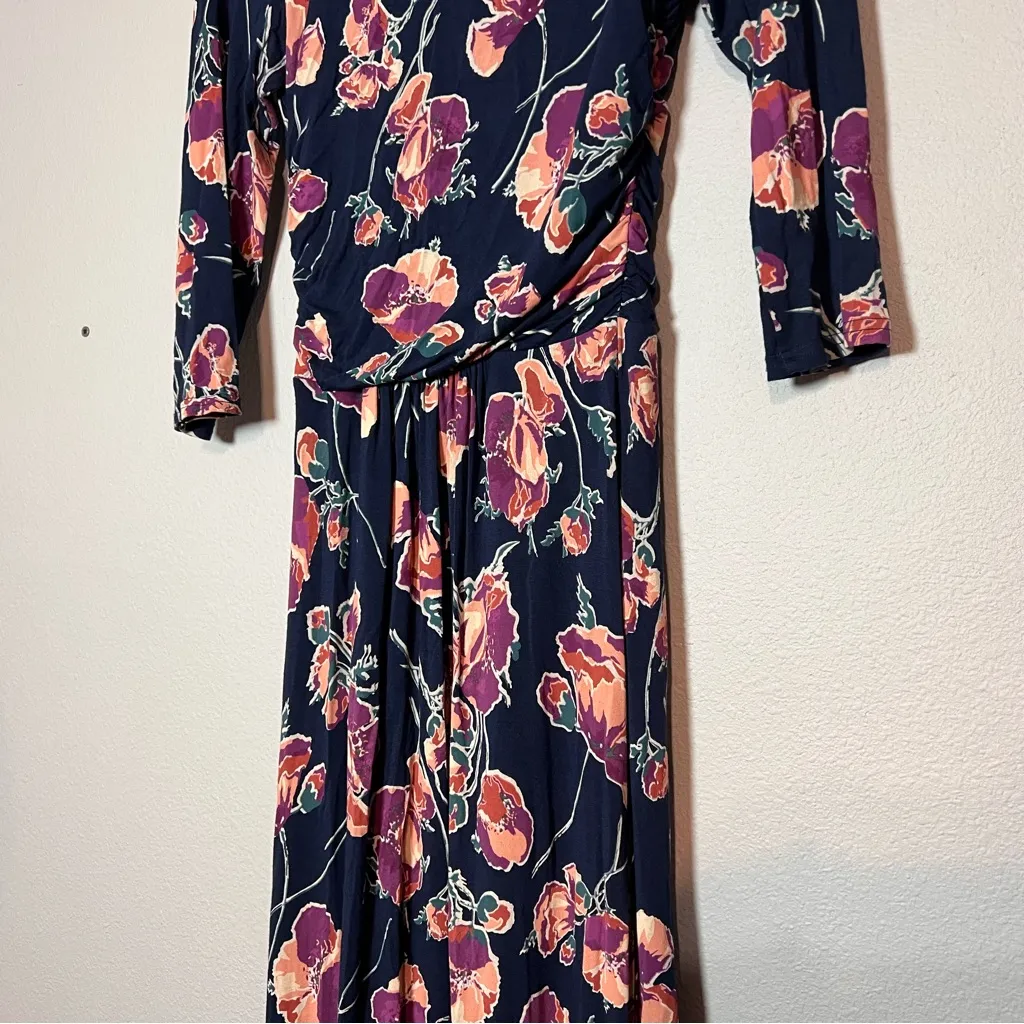 Anthropologie Maeve Midi Dress Floral Heppel Blue Purple Ruched Size Small - Image 14