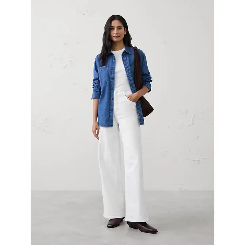 NWT Banana Republic White High Rise Wide Leg Jeans Size 27 Petite - Image 14