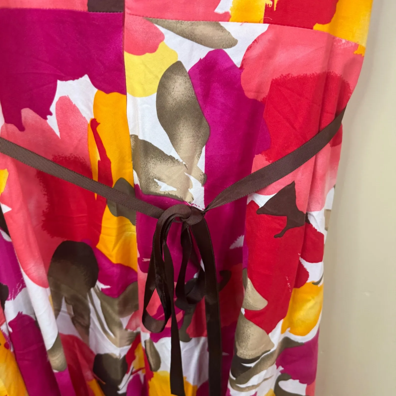 Signature Robbie Bee 20W Floral Print Sleeveless Dress Brown Ribbon Belt Wedding Pink - Image 8