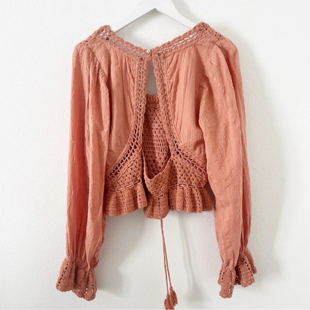 Free People Megan Crochet Top, Coral Sand, Pink Revolve Size Large L NWT - Image 7