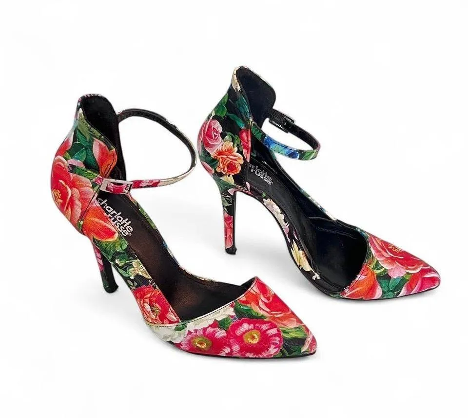Charolette Russe Women's Floral Ankle Strap High Heels Size 7 Y2K Vintage - Image 4
