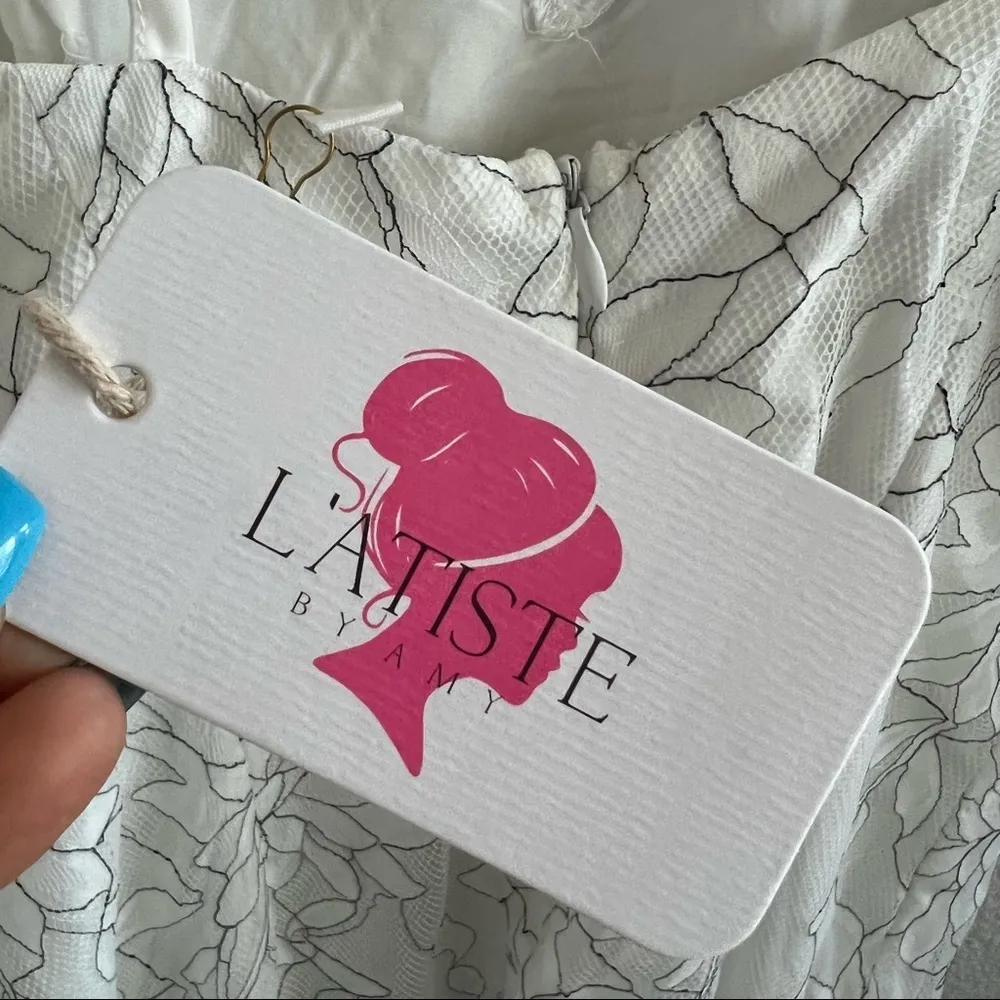 NWT L'ATISTE White Floral Lace Overlay Slip Dress Romantic Boho Festival Small - Image 12