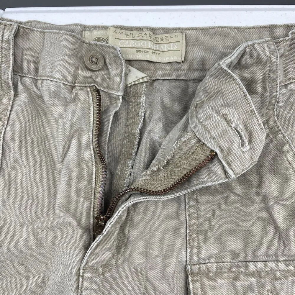 Vtg American Eagle Size 8 Cargo Pants Wide Leg High Waisted Baggy Y2K Beige Tan - Image 8