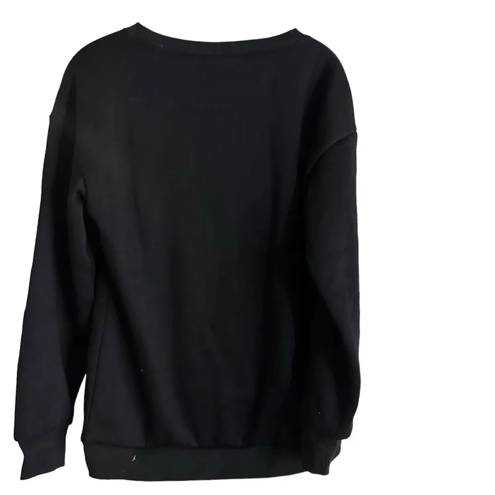 Buffbunny Black Crewneck Cozy Sweatshirt Size XS Floral Screen‎ Print - Image 2