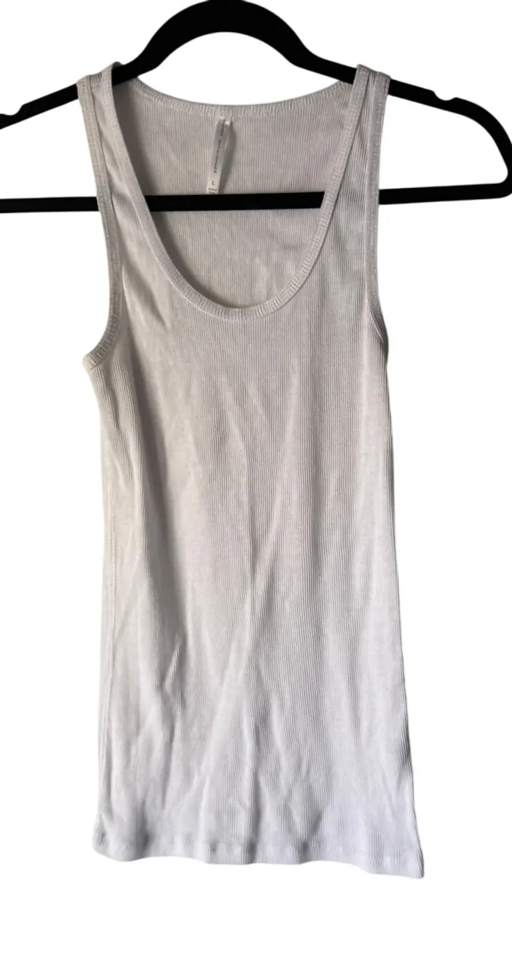 Y2K Zenana White Ribbed Tank Top Basic Layering Tee Large Muscle Tank - Image 1
