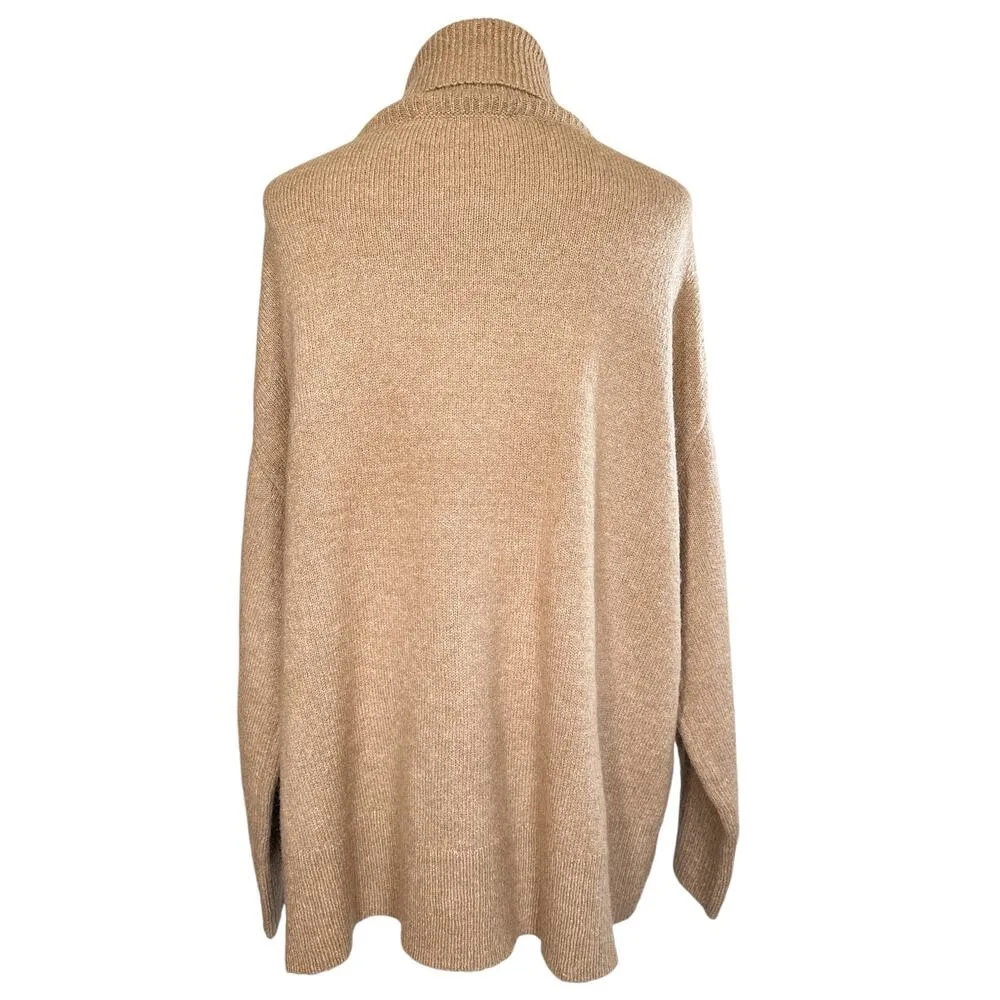 French Connection Vacara Wool Blend Oversized Turtleneck Sweater Tan Beige Large - Image 3