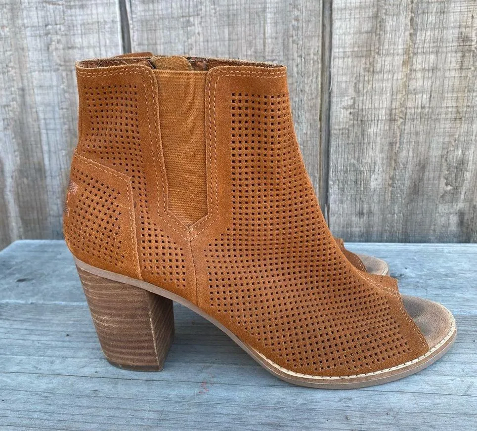 Toms Brown Suede Peep Toe Ankle Booties Size 8.5 - Image 4