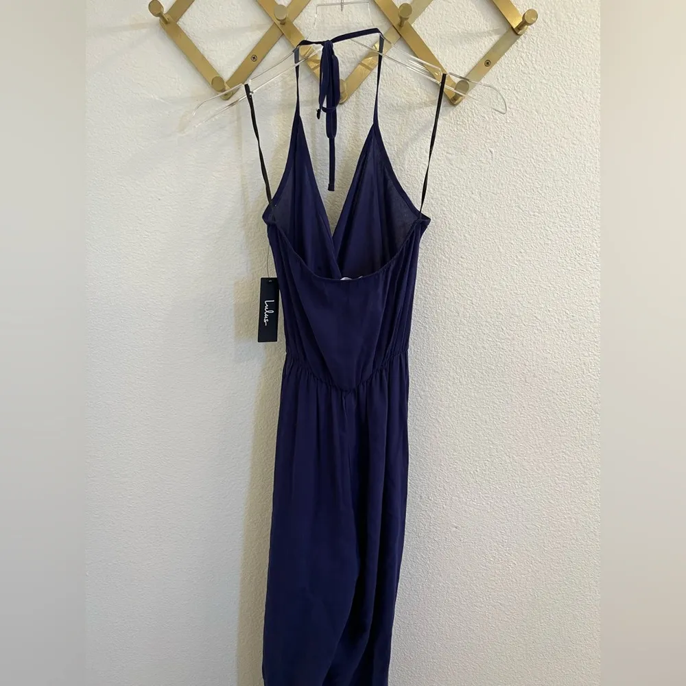 NWT Lulus Learning to Fly Navy Halter Jumpsuit Small Flawed Blue - Image 11