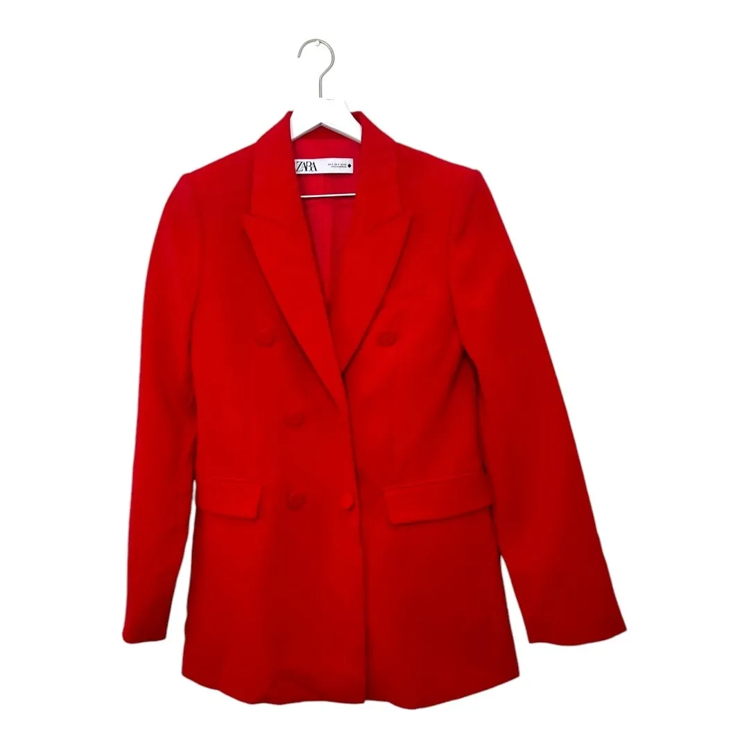 Zara Double Breasted Red Blazer Jacket Womens Small - Image 6
