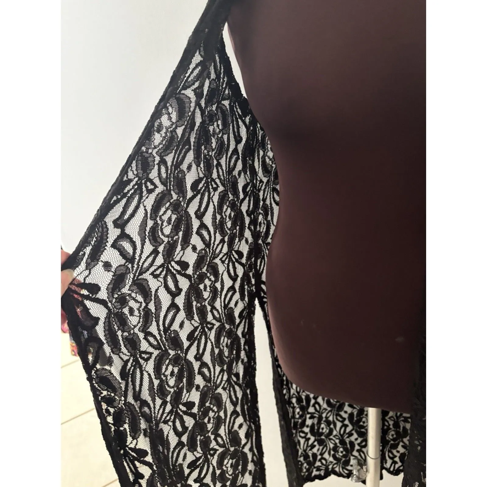 LuLaRoe Lace Open Front Duster Size S Black Cardigan Vest Rave Festival Witchy - Image 3