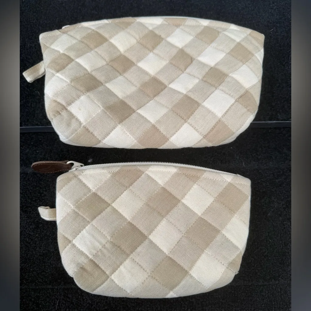 Plaid Quilted Tan and Cream Women's Bag set of 2 - Image 2