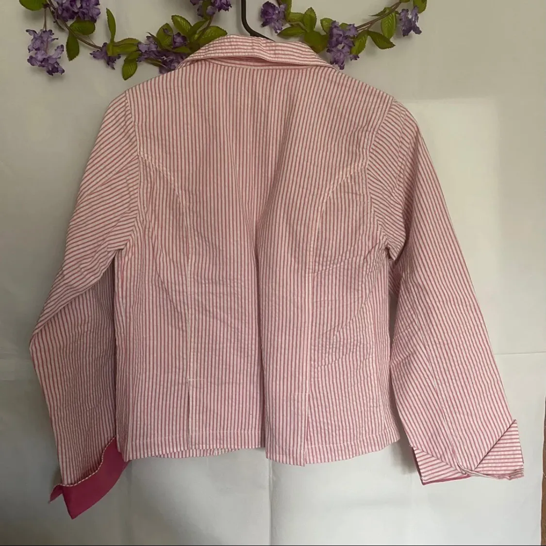 Womans Pink White Pinstriped light career Jacket - Image 4