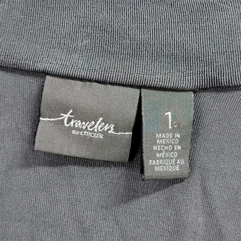 Travelers by Chicos Womens Cardigan 1 Black Collared 3/4 Sleeve Slinky Toggle Size 10 - Image 2