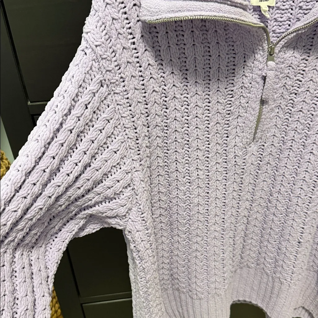 Aerie Lilac Cable Knit Half-Zip Sweater - Image 3