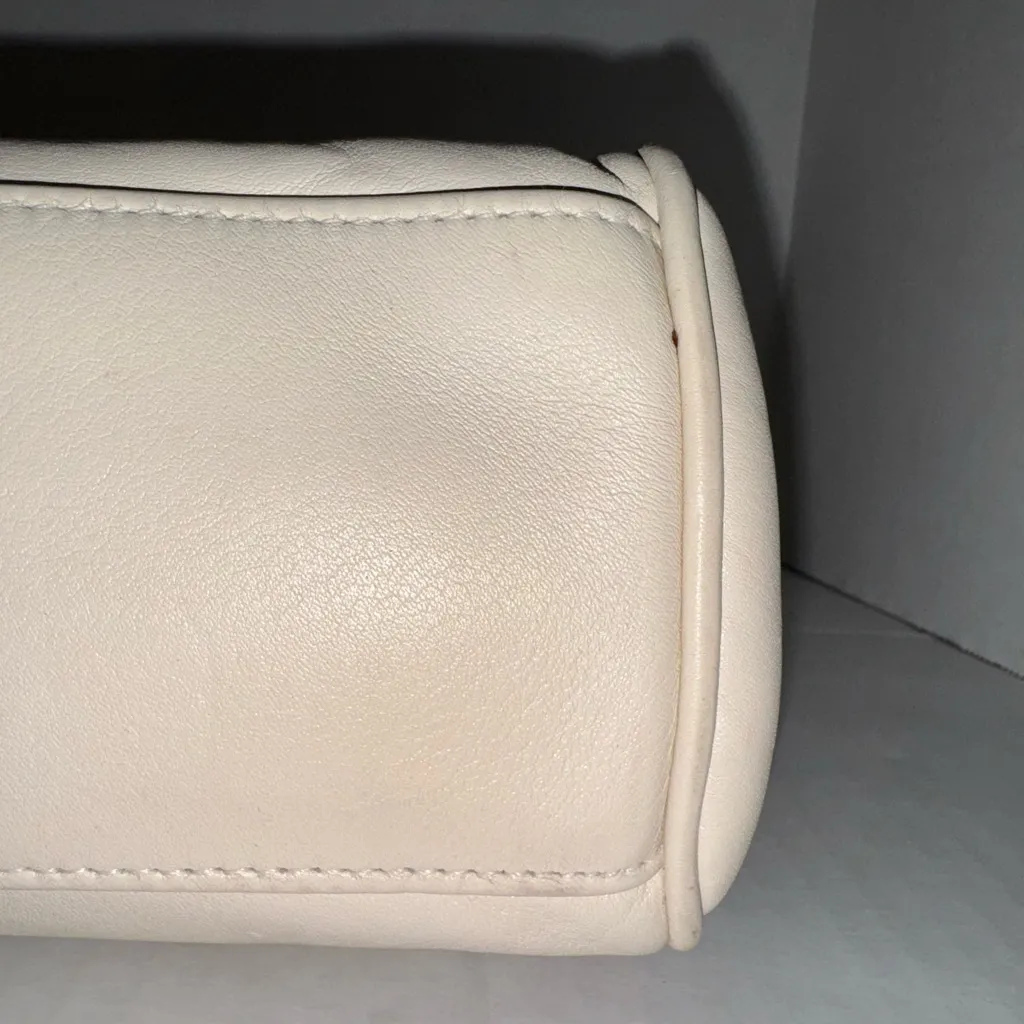Etienne Aigner Double Handle Shoulder Strap Handbag Purse Satchel Ivory Leather - Image 9