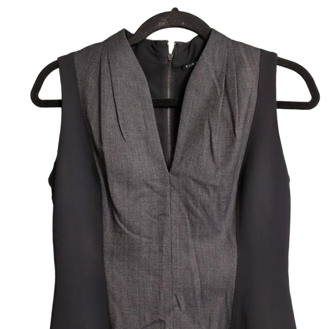 Elie Tahari Black Grey V-Neck Colorblock Sleeveless Dress US 4 - Image 2