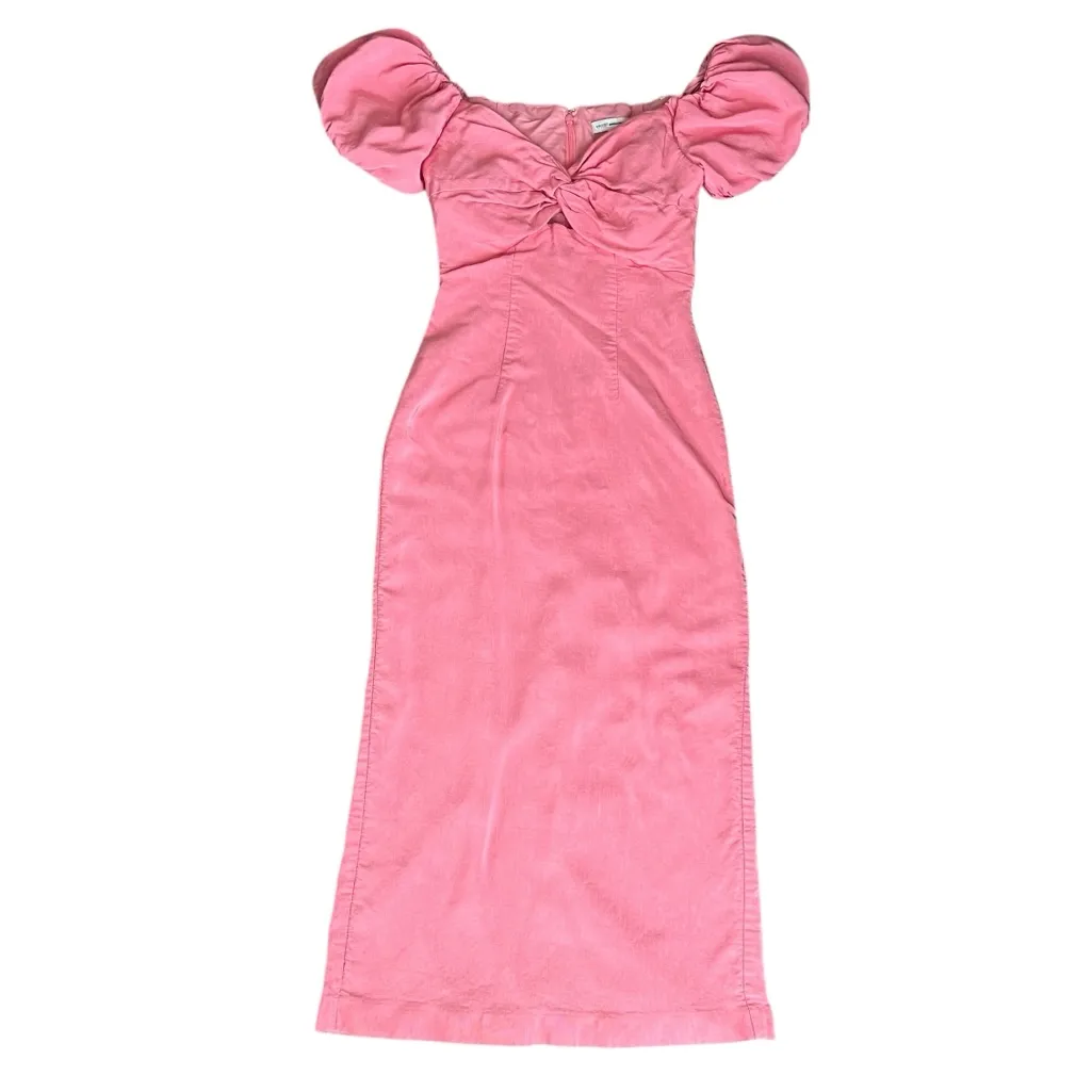 ML Monique Lhullier Women's Twist Front Puff Sleeve Pink Midi Dress Size 4 - Image 11