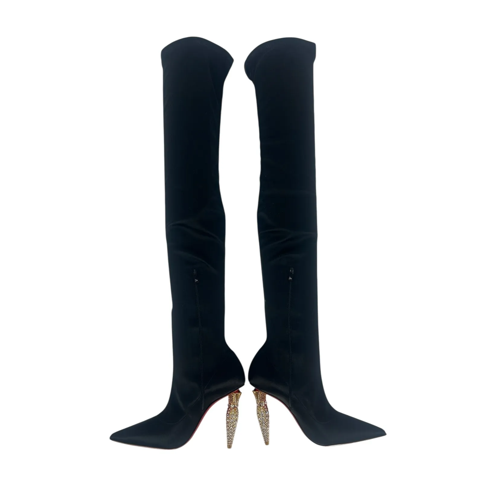 Christian Louboutin Black Lipstrass Botta Alta Satin Thigh Boots 100 - Image 14