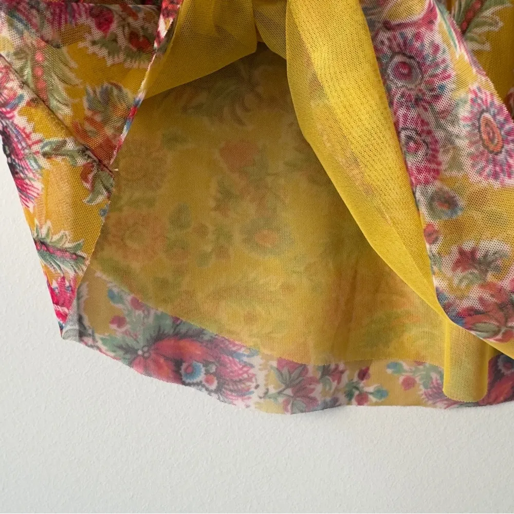 Anthropologie Chiffon Button Up Front 3/4 sleeve top floral stretch layered XS - Image 4