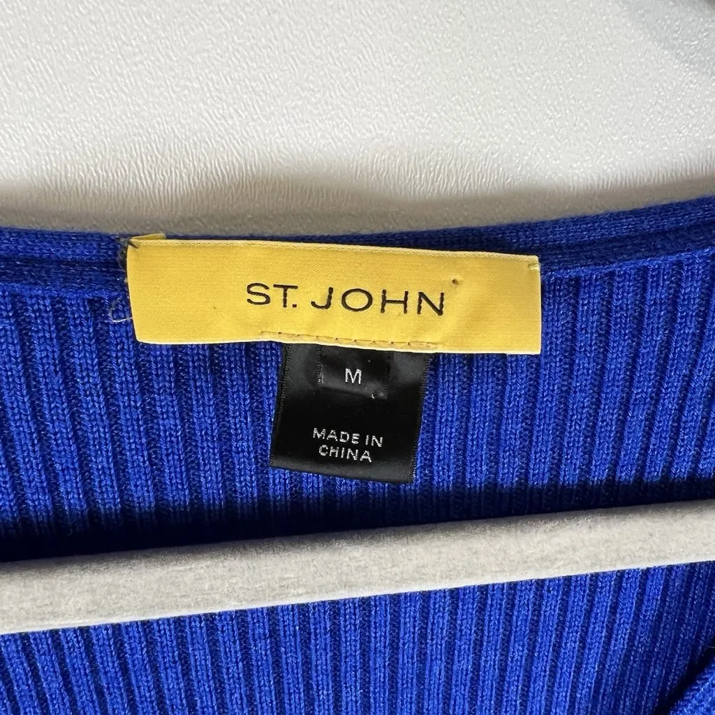 St. John Cobalt Blue Ribbed Knit Sweater Womens Sz M Designer Wool Silk Cashmere - Image 4