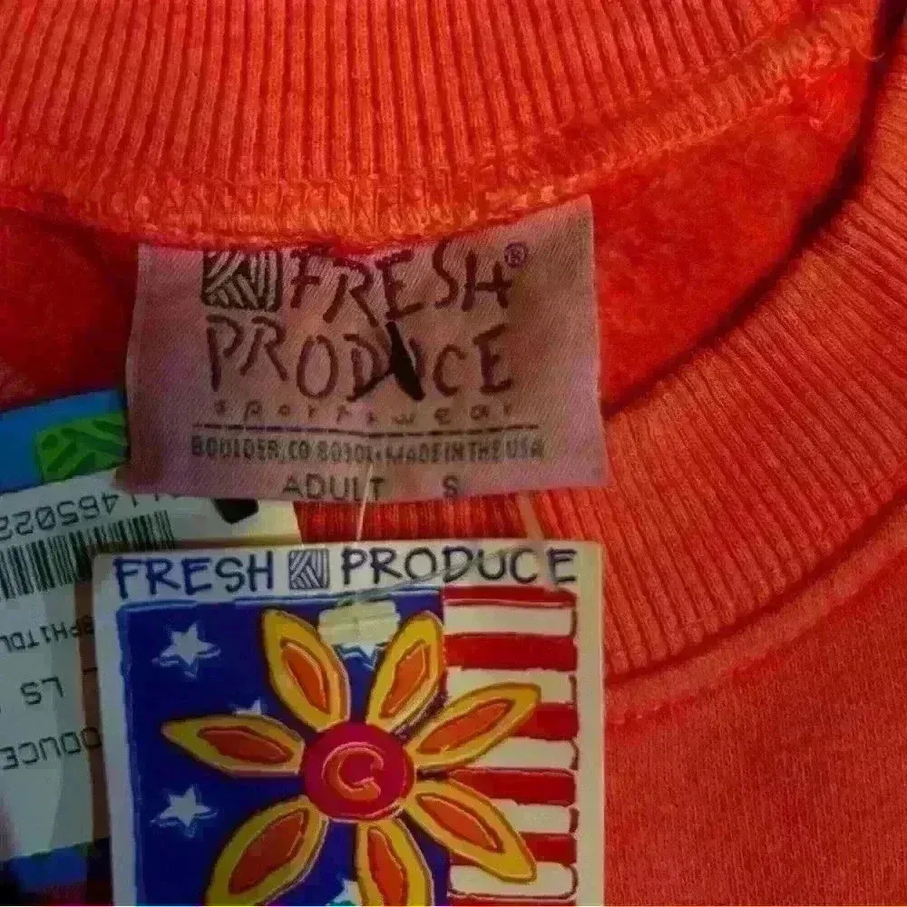NWT Vintage Fresh Produce Sweatshirt Long Sleeve Graphic orange Tropical S - Image 10