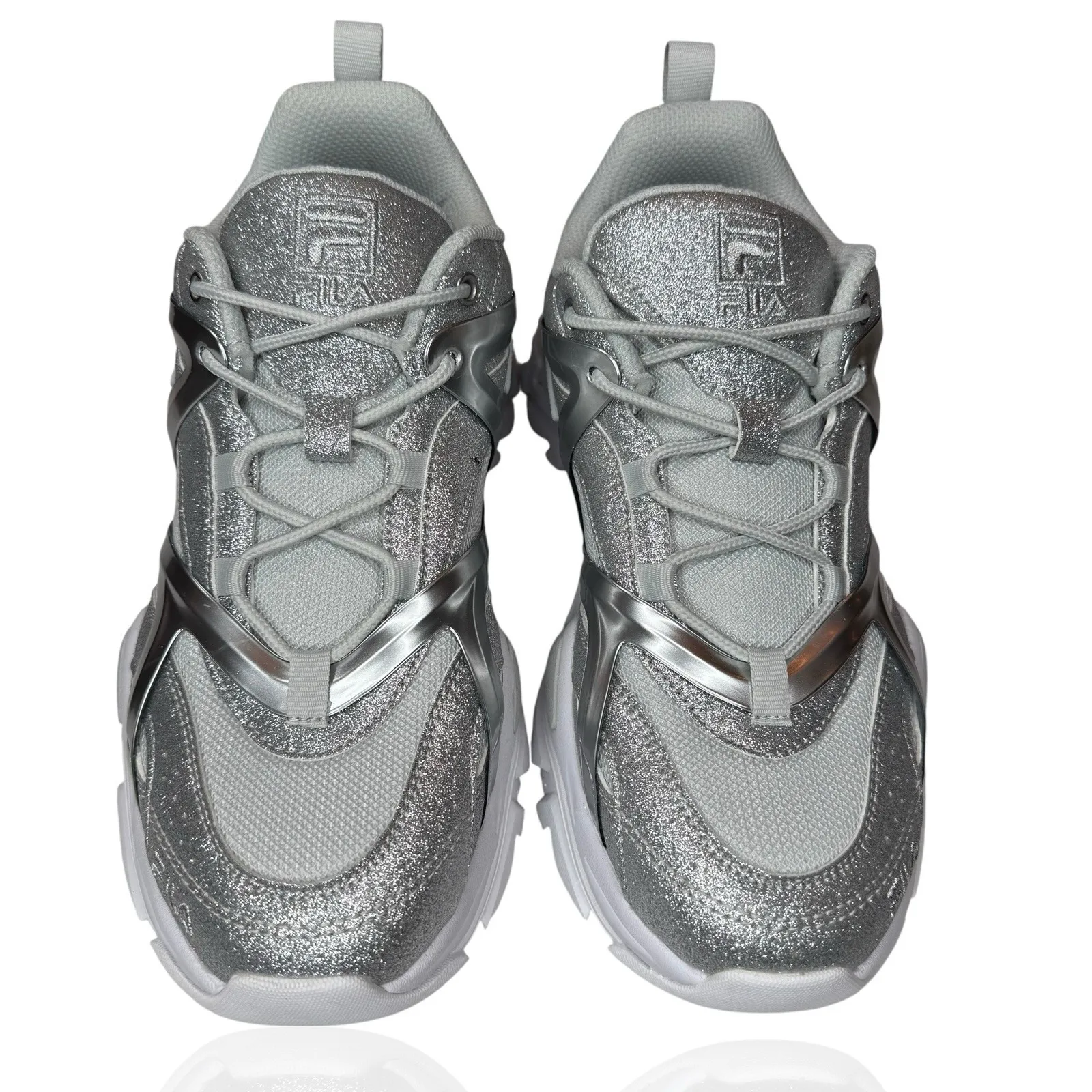 New Fila Women's 10 Electrove‎ 2 Sneakers Silver Sparkle Glitter Metallic Chunky - Image 6