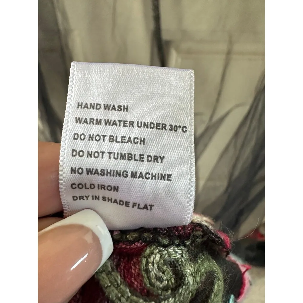 Merchant Women's Sheer Mesh Embroidered Floral Applique Cover Up Midi Cardigan M Size M - Image 6