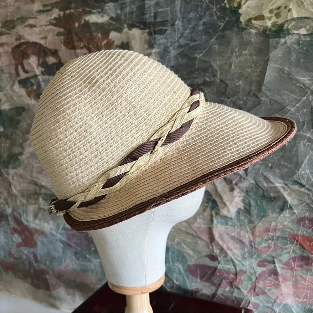 Vintage Woven Sun Visor Hat Tan - Image 4