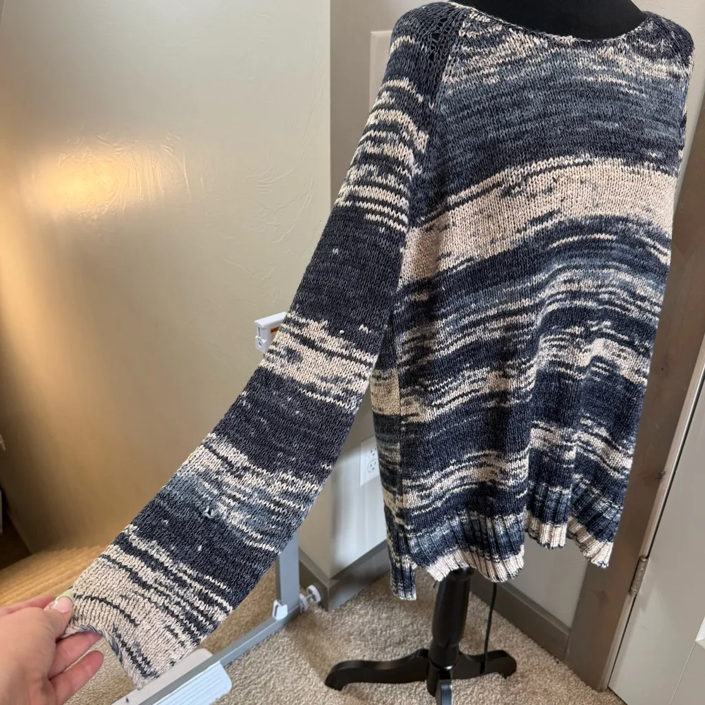 Coldwater Creek Blue Cream Knit Tunic Sweater Crewneck Stripe Long Casual‎ 2X - Image 5