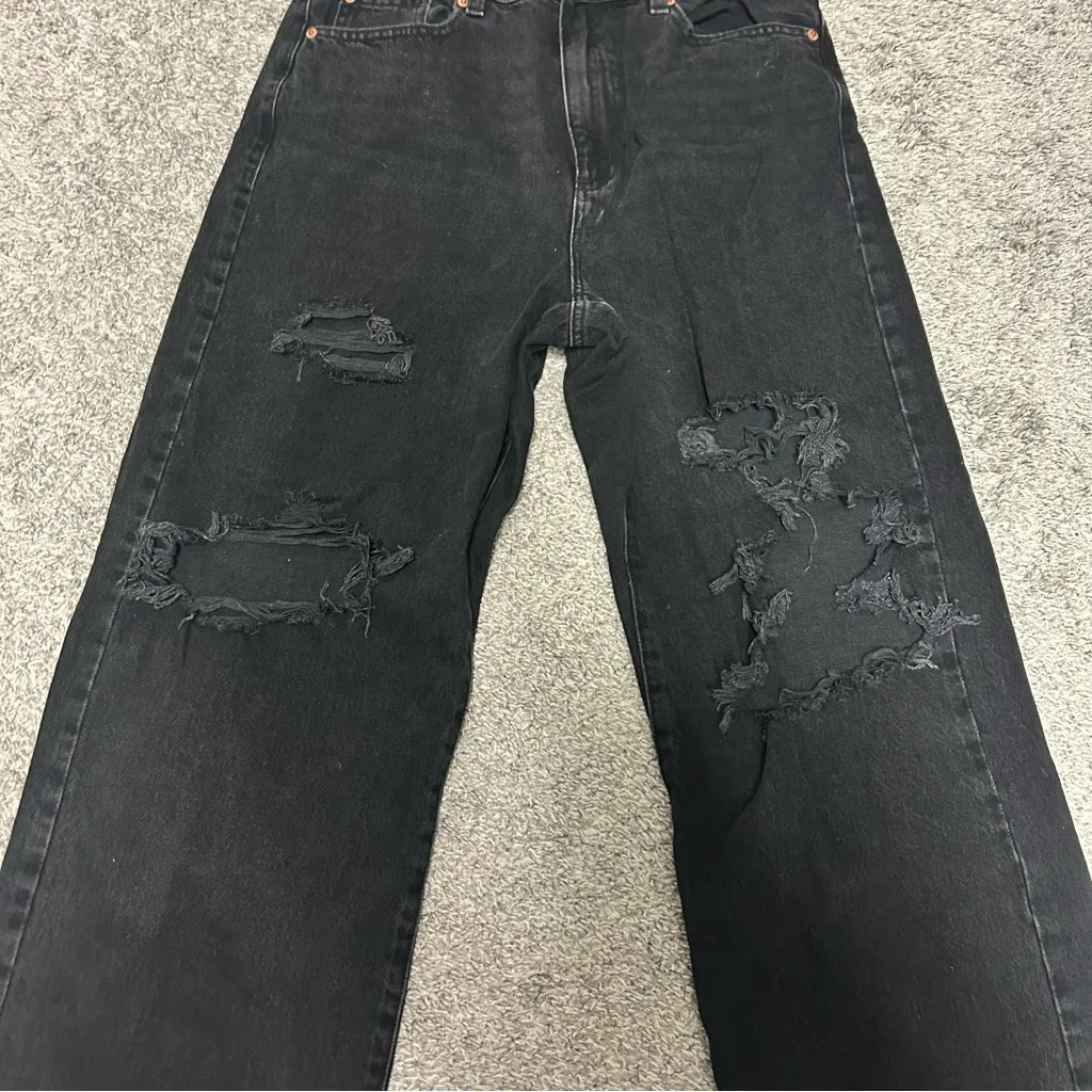 Garage  Denim Black Wide Leg Distressed Jeans SIZE 28 - Image 3