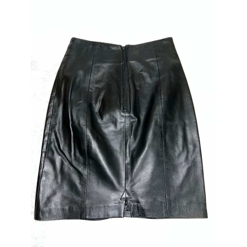 Women's Andrew Marc Black Leather Pencil Skirt Size 6 - Image 6