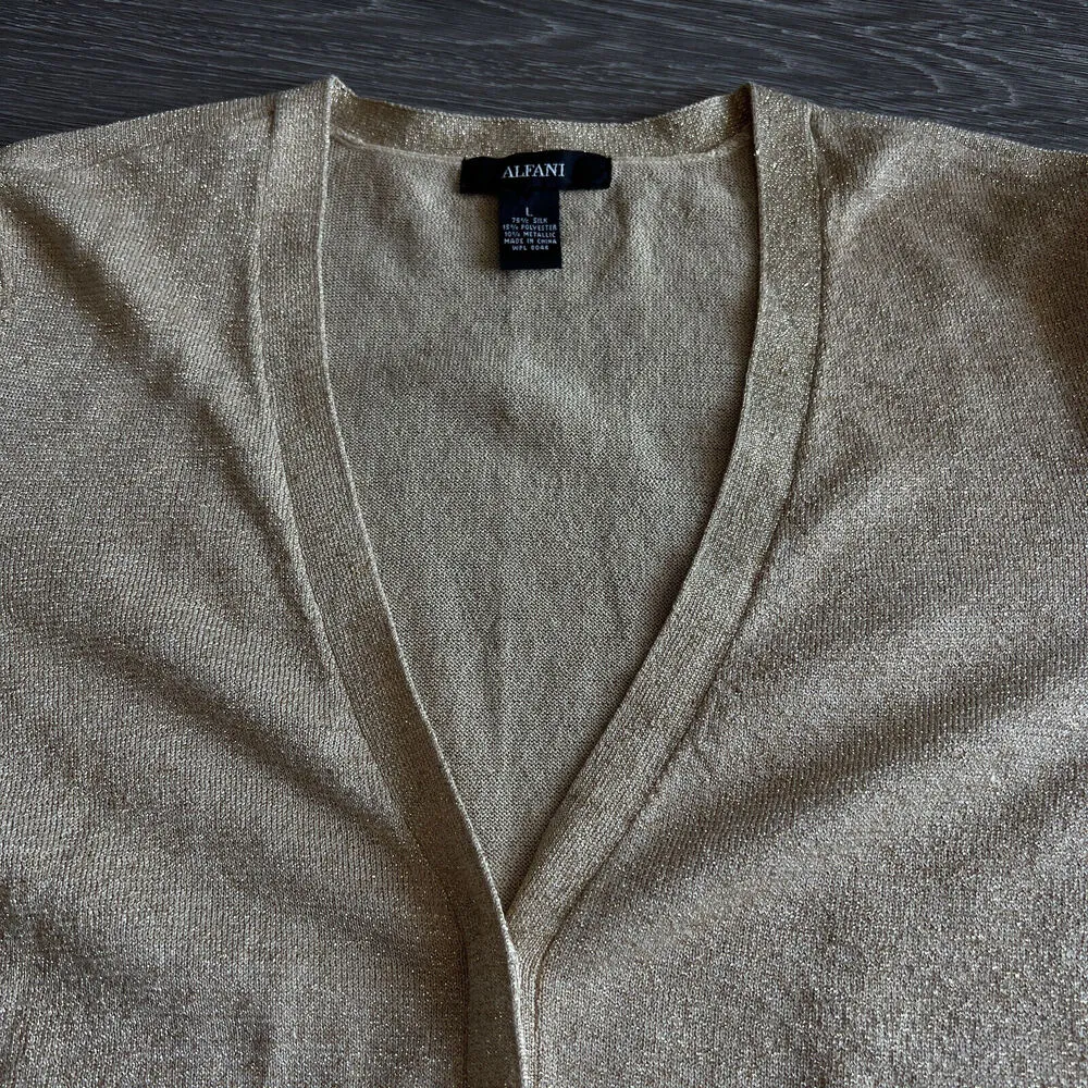 Alfani Shirt Womens Large Silk Blend Metallic Hidden Button Up - Image 8