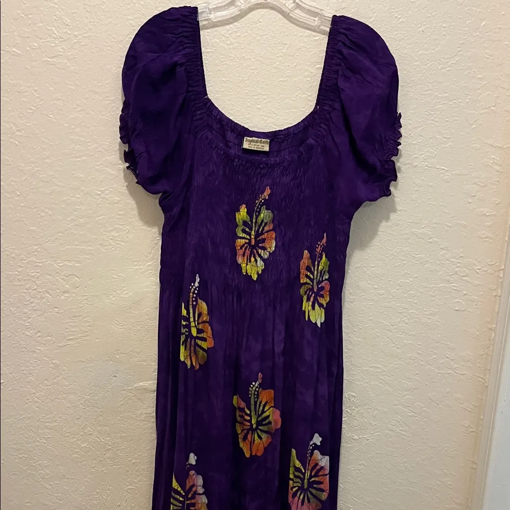 Vintage Tropical Purple Floral Women's Dress Hawaiian Size M - Image 6