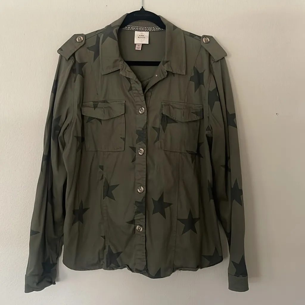 Knox Rose Green Star Patterned Button-Up Shirt Size XL - Image 5