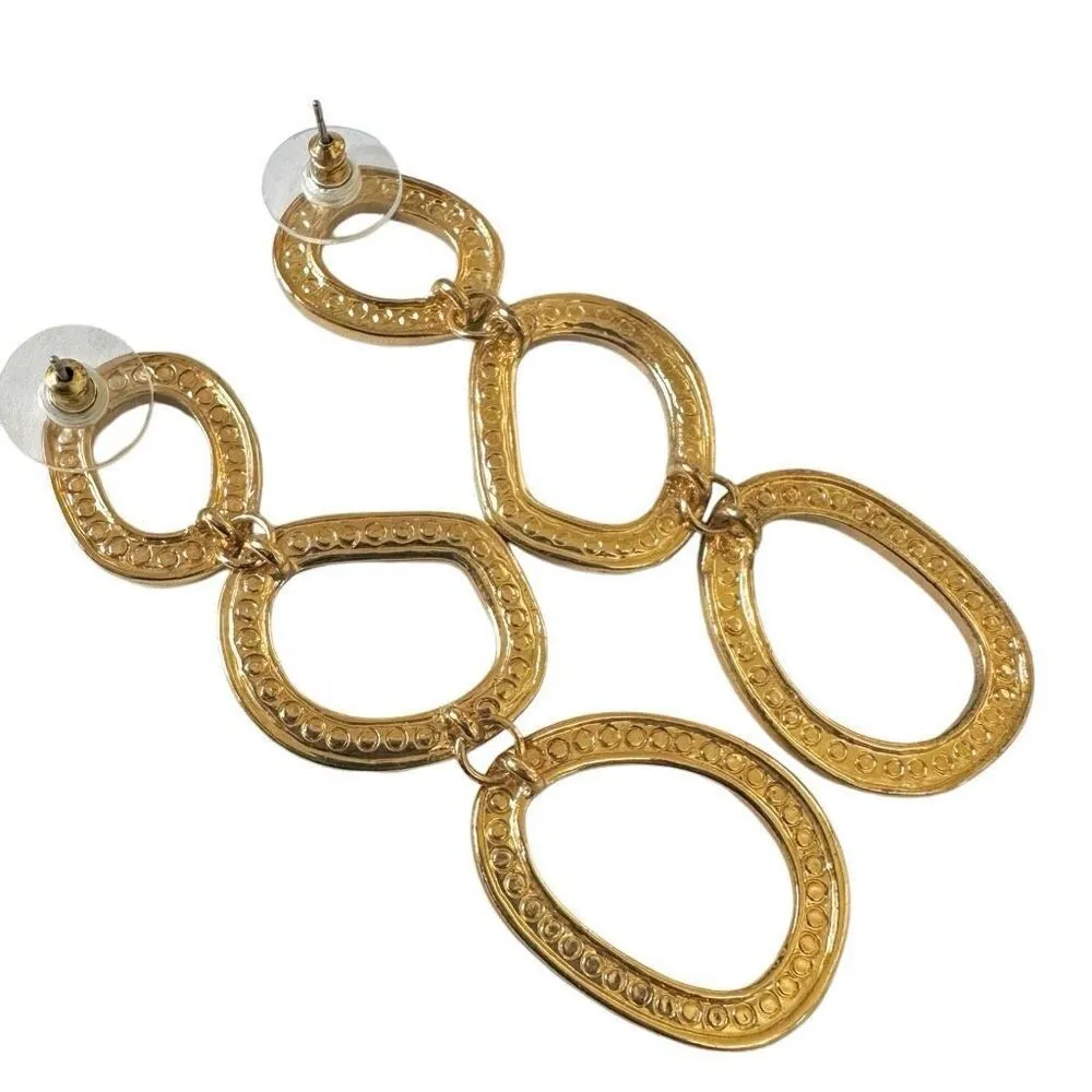 Yellow rhinestone triple tier drop earrings - Image 6