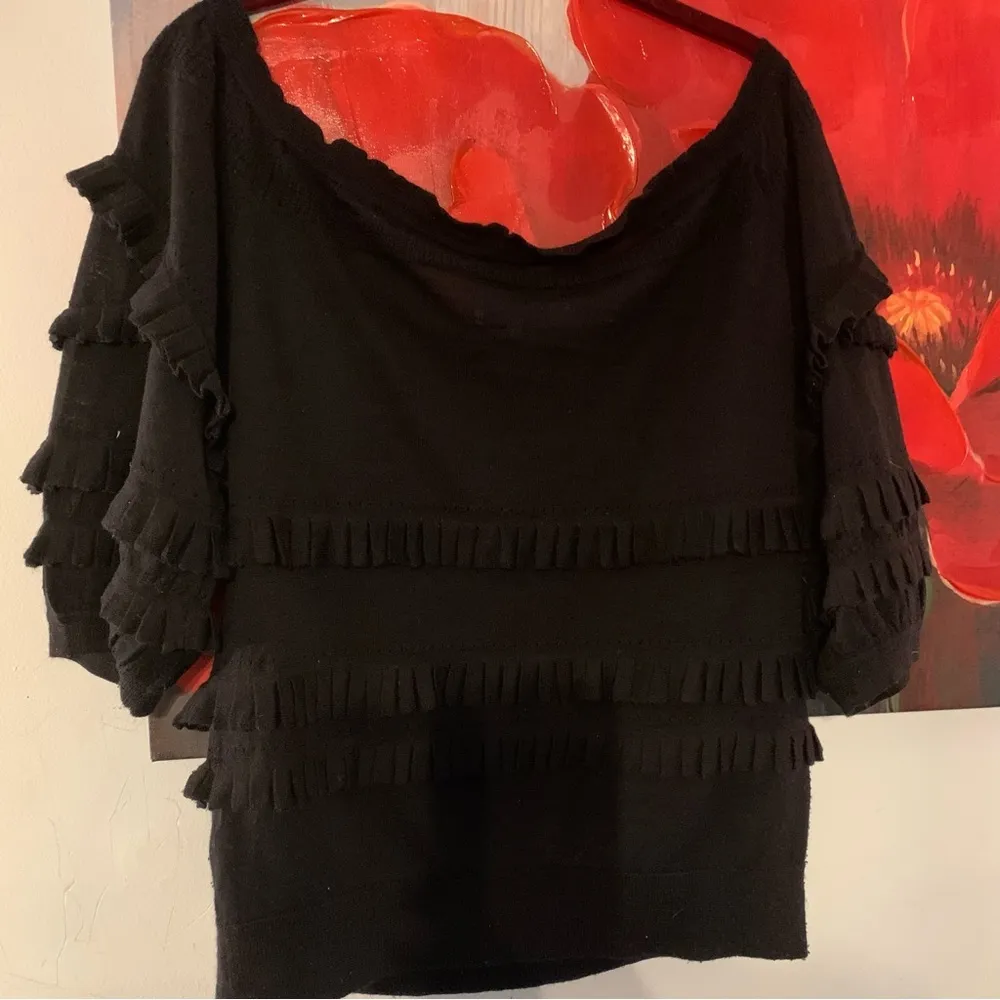 3.1 PHILLIP LIM SIDE RUFFLE BLACK PULLOVER SZ L Large Wool Blend Sweater Top - Image 5