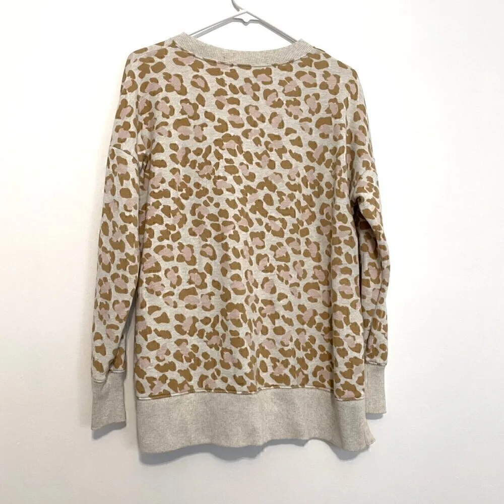 AERIE AMERICAN EAGLE Oversized Desert Sweatshirt Cream Tan Leopard Cheetah Tunic - Image 13